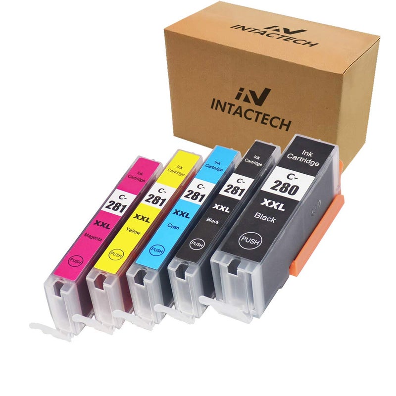 IN INTACTECH Intactech PGI-280 XXL CLI-281 XXL Compatible Ink Cartridges Replacement for Canon 280 281 Work with Pixma TS9120 TS6120 TS6220 TS8120 TR8520 TR7520 TS8220 TS9521C (5-Pack, PGBK/BK/C/M/Y) - Image 1